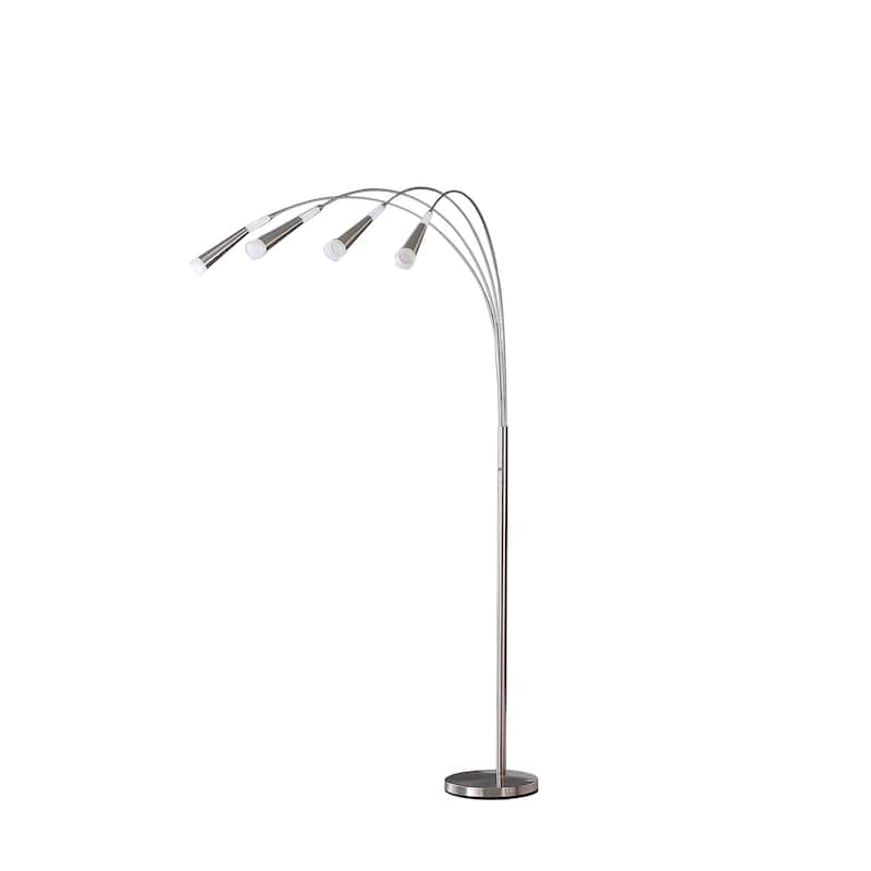 Silver Metal Arc Floor Lamp with 4 LED Frosted Glass Shades and Push Thru Switch - 43” x 43” x 72” (D x W x H) - Silver