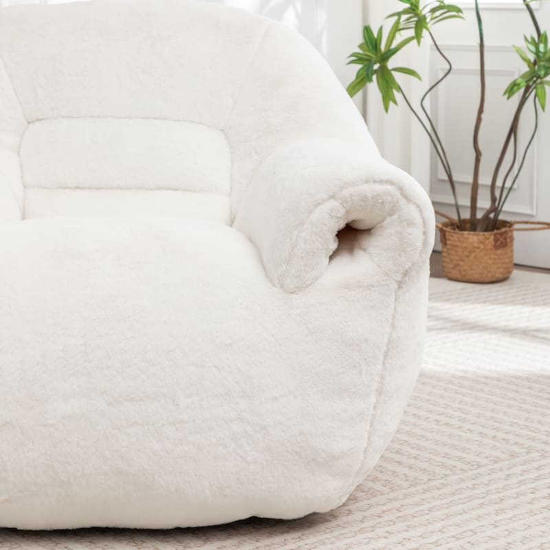 Comfy Bean Bag Sofa With Back Support, With Footstool,Faux Fur Bean Bag Chair For Adults And Kids