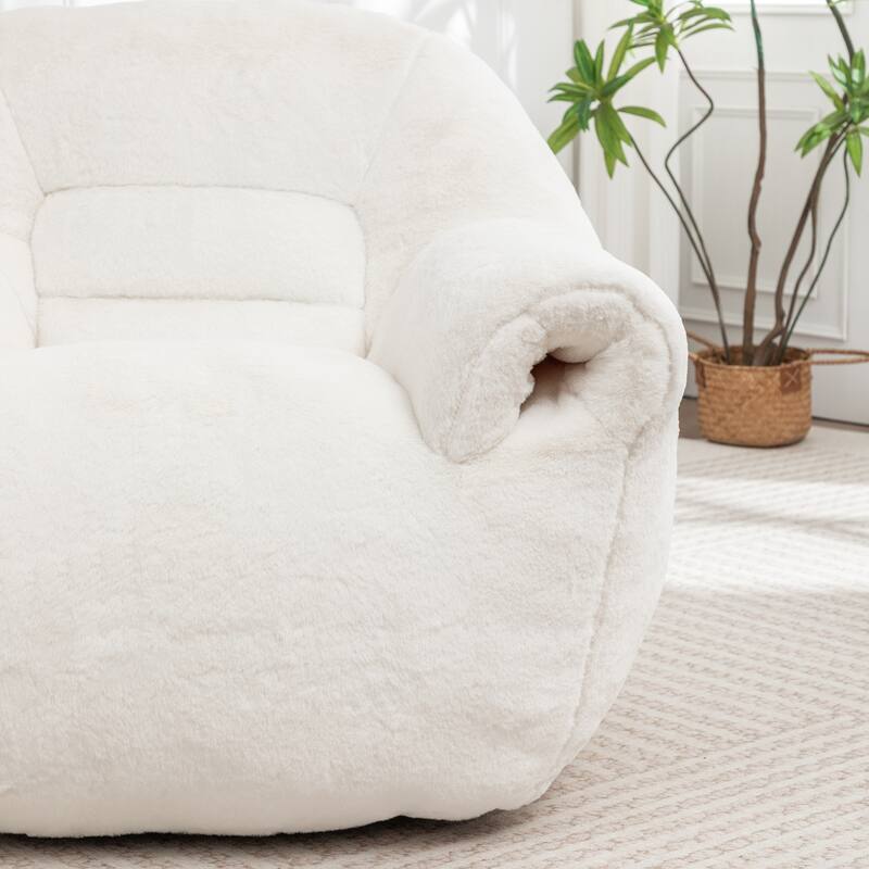 Faux Fur Bean Bag Chair with Back Support & Footstool - Comfy Floor Sofa for Adults & Kids, Living Room, Bedroom (2 Options)