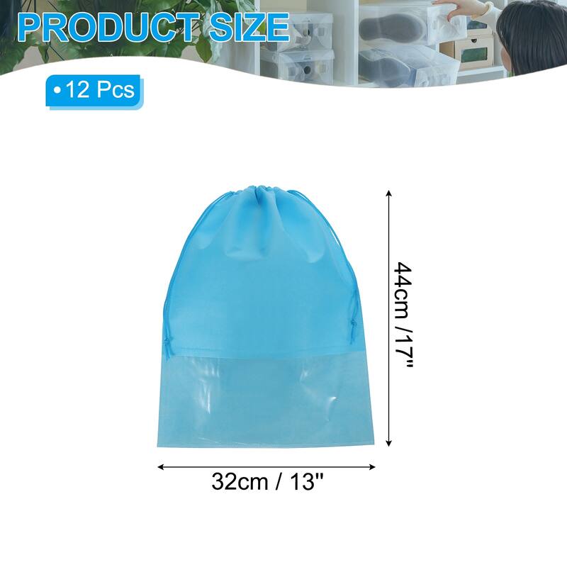 12Pcs Drawstring Shoe Bag 14x11" Travel Shoe Bags Shoe Organizer Pouch - Blue - 17x13"