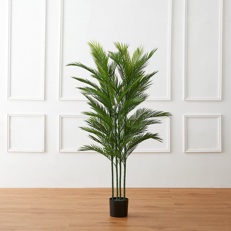Glitzhome 5ft Artificial Palm Tree Faux Tropical Areca Floor Plant in Pot - 28"D x 60"H