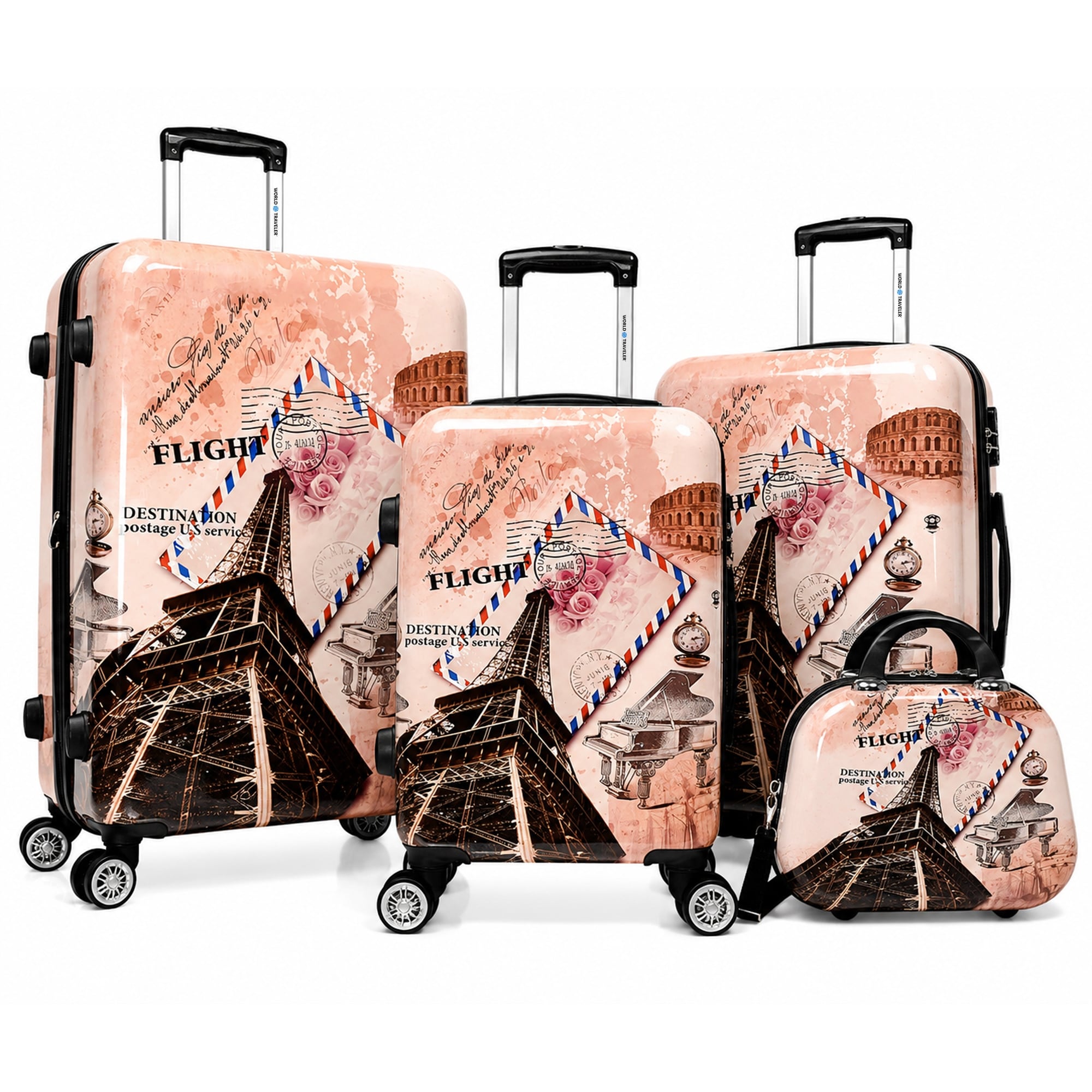 World Traveler Flight 4-Piece Expandable Spinner Luggage Set with TSA Lock