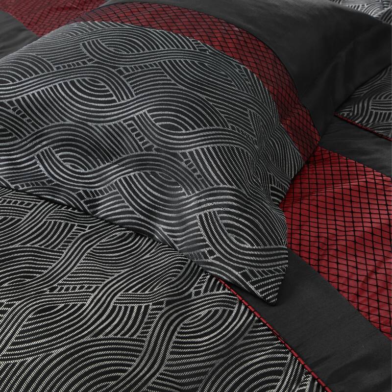 Nanshing Ester Red and Black 7-Piece Comforter Set