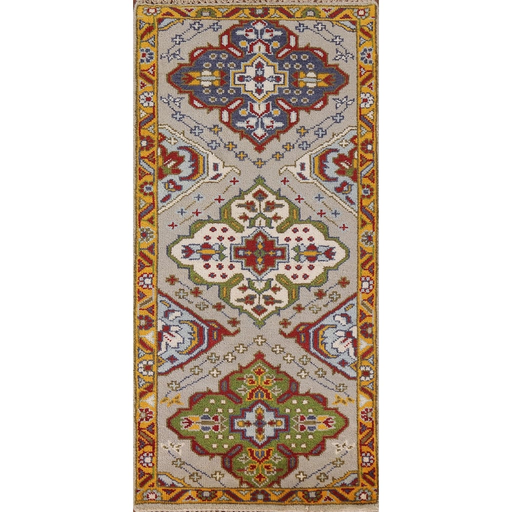 Geometric Kazak Accent Rug Handmade Wool Carpet - 2'7"x 5'10"