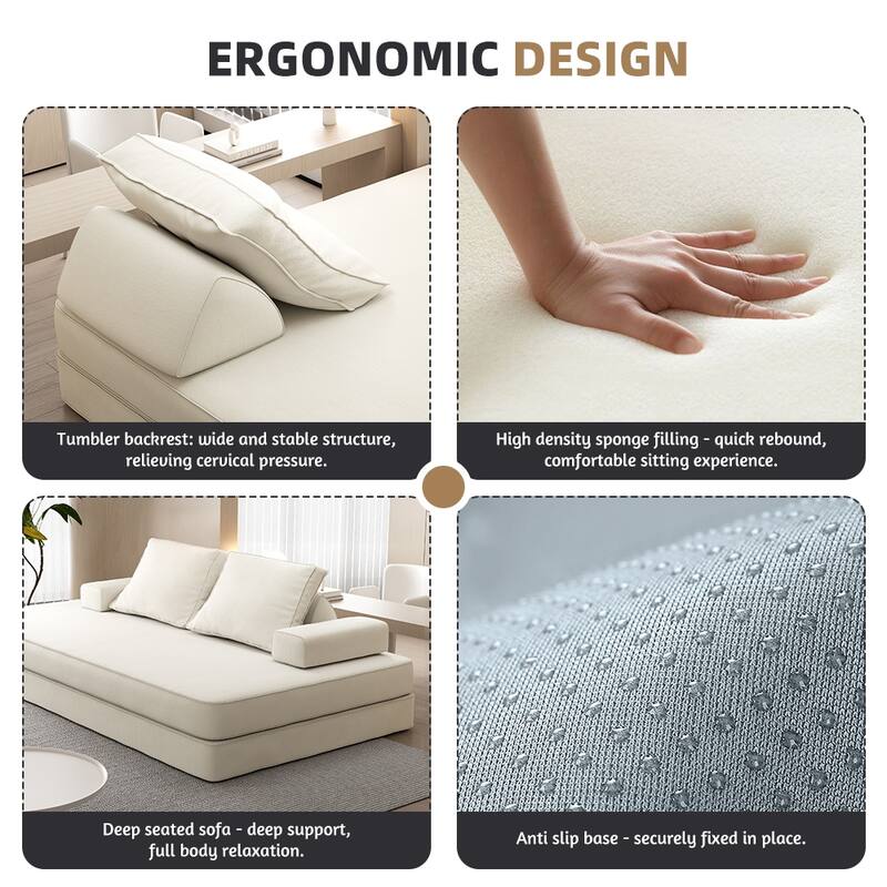 86.6" Convertible Loveseat Sofa Bed with Removable Backrests, Chenille Fabric Sleeper Sofa, Chaise Lounge, Floor Folding Couch