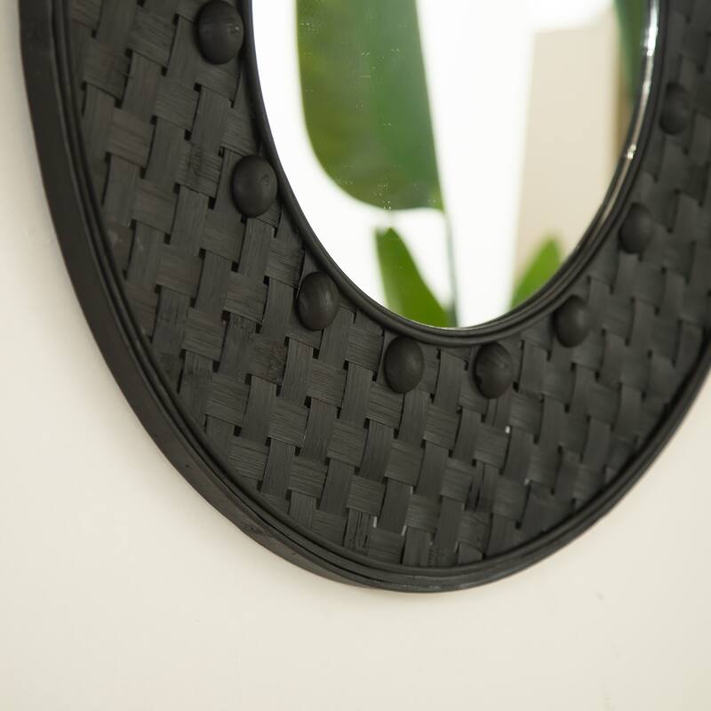 24" Solea Mirror, Hand-woven Black Bamboo Artistry Wall Hanging Circle Mirror, Suitable for Bathroom, Bedroom, Living Room