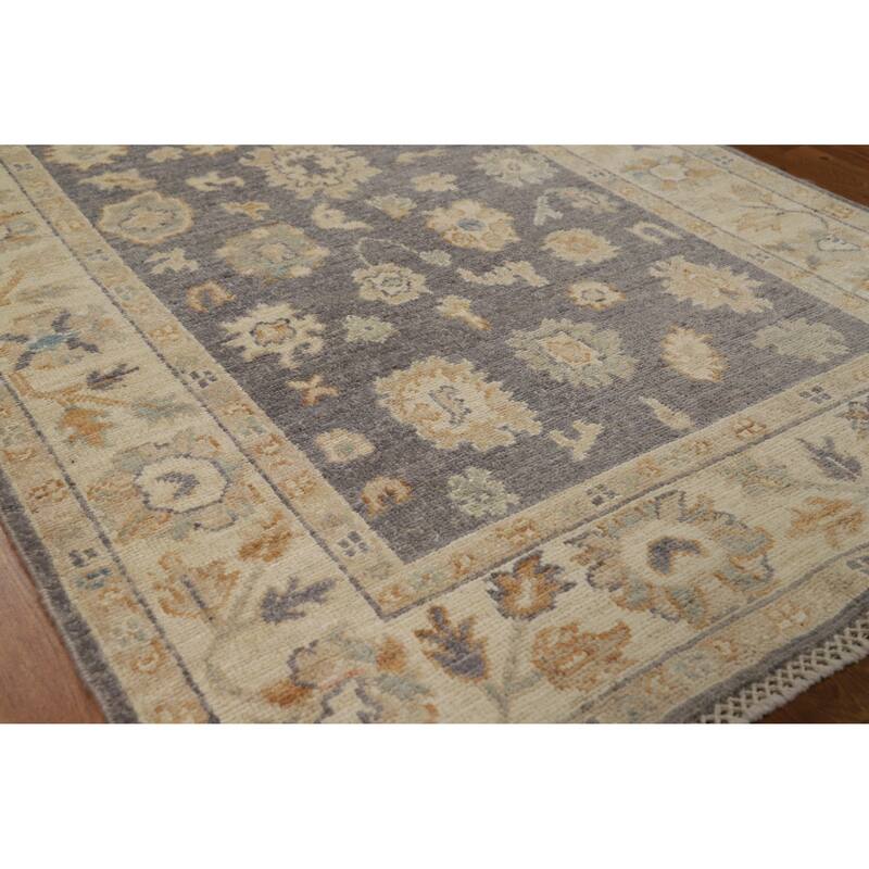 Hand Knotted Oriental 100% Wool Carpet Transitional All-Over Greys & Charcoal Oushak Area Rug - 5' 2'' X 3' 2''