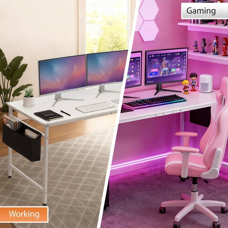 63” Computer Desk for Home Office ,Study Writing Desk with Storage, Side Hooks & Adjustable Feet