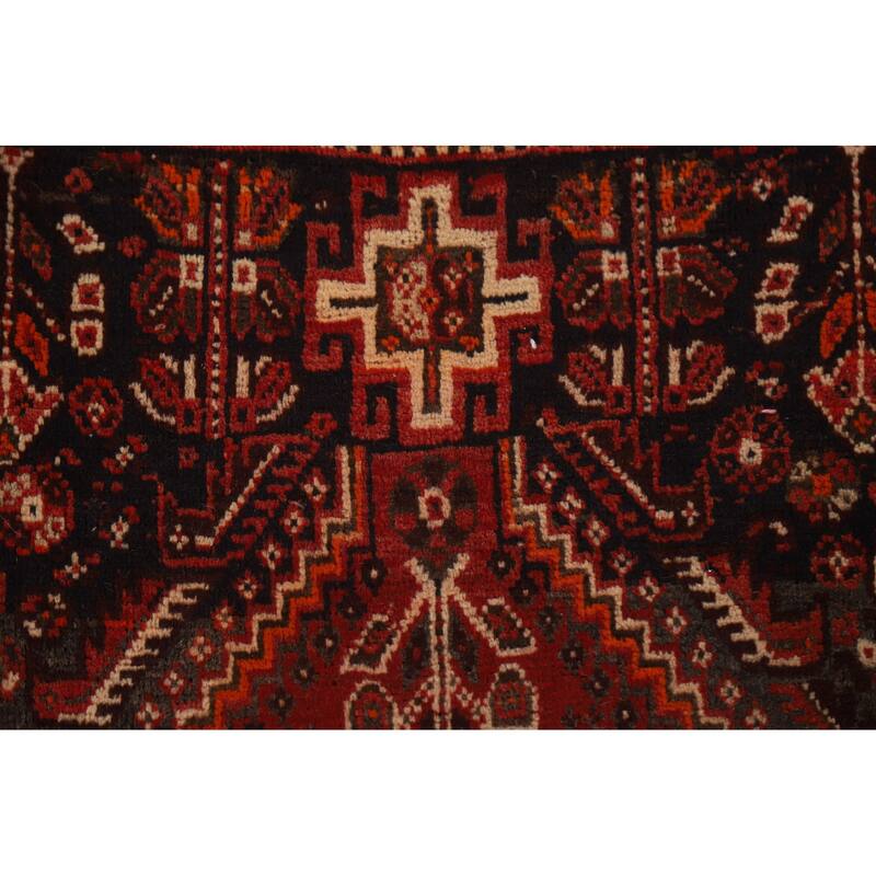 Tribal Red Qashqai Persian Vintage Runner Rug Hand-knotted Wool Carpet - 3'7"x 9'9"