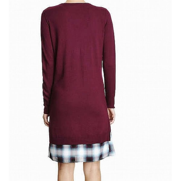 Joe Fresh Red Women S Size Large L Plaid Hem V Neck Sweater Size Large L Plaid Hem V Neck Sweater