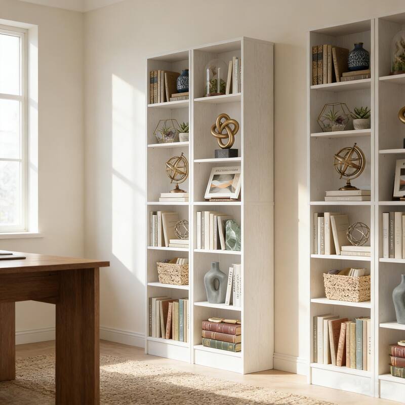 80"H Tall 6-Tier Bookcase With 2 Adjustable Shelves，Modern Open Storage Shelf for Home Office and Bedroom