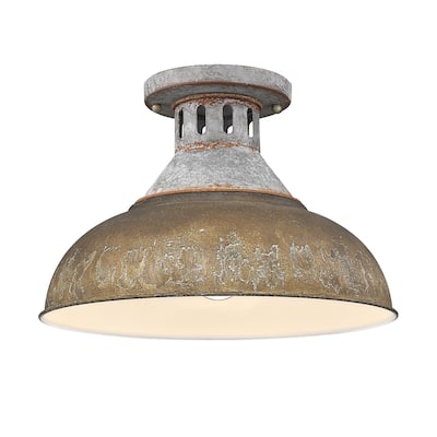Kinsley Semi-Flush in Aged Galvanized Steel with Rust Shade - 15x9.625"