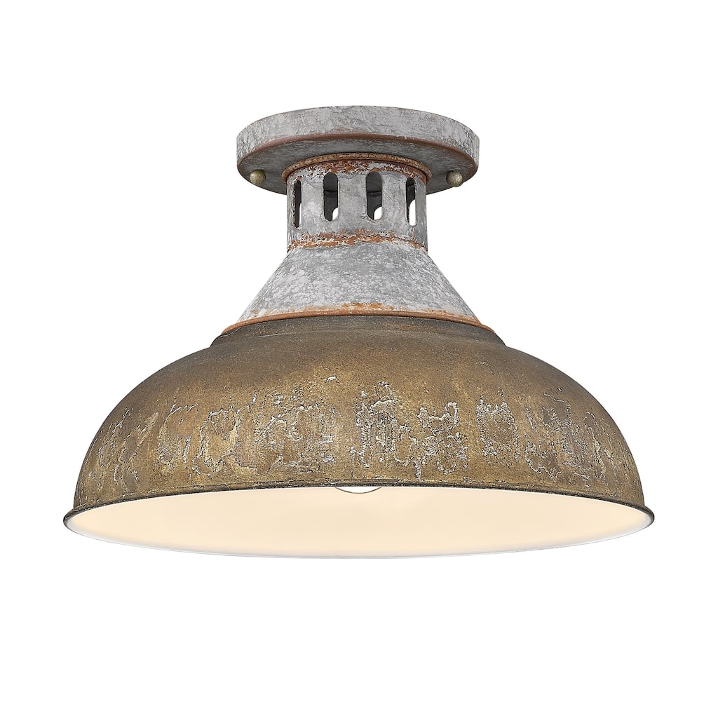 Kinsley Semi-Flush in Aged Galvanized Steel with Rust Shade - 15x9.625"