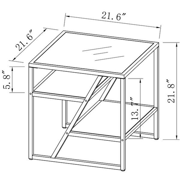 Side Table, End Table with Storage Shelf, Tempered Glass Coffee Table