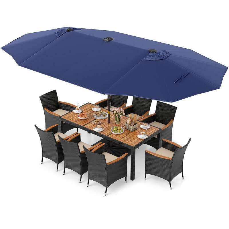 Gymax Set Of 11 Patio Dining Set w/ 15ft Double-Sided Patio Umbrella