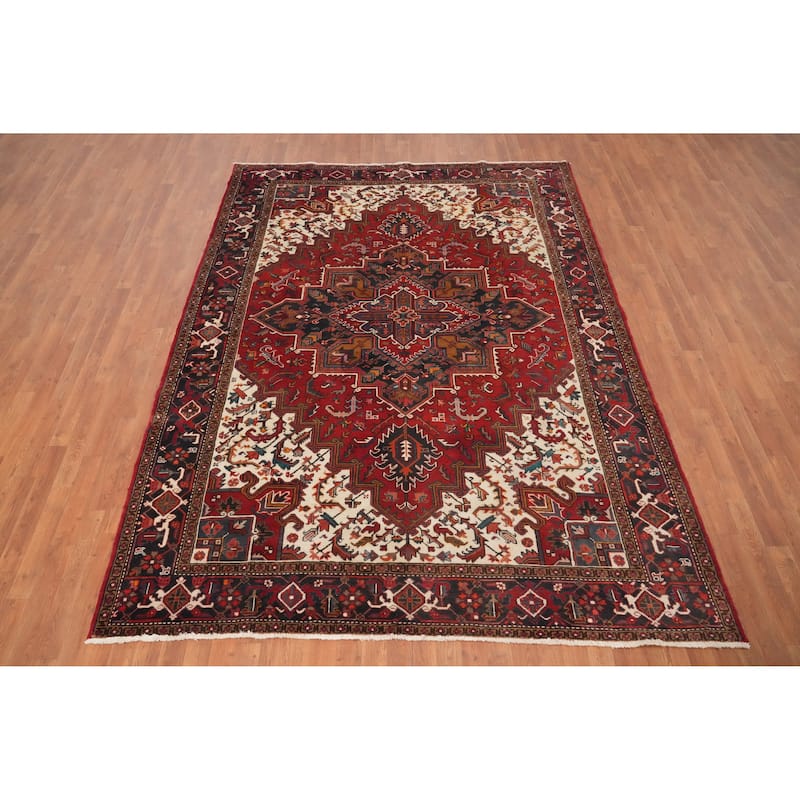 Hand Knotted Oriental 100% Wool Carpet Traditional Medallion Red Heriz Area Rug - 9' 8'' X 7' 3''