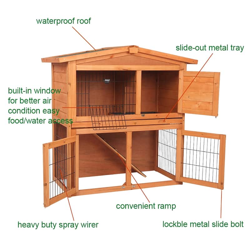 40" Triangle Roof Waterproof Wooden Bunny Hutch A-Frame Pet Cage Wood Small House Chicken Coop Natu