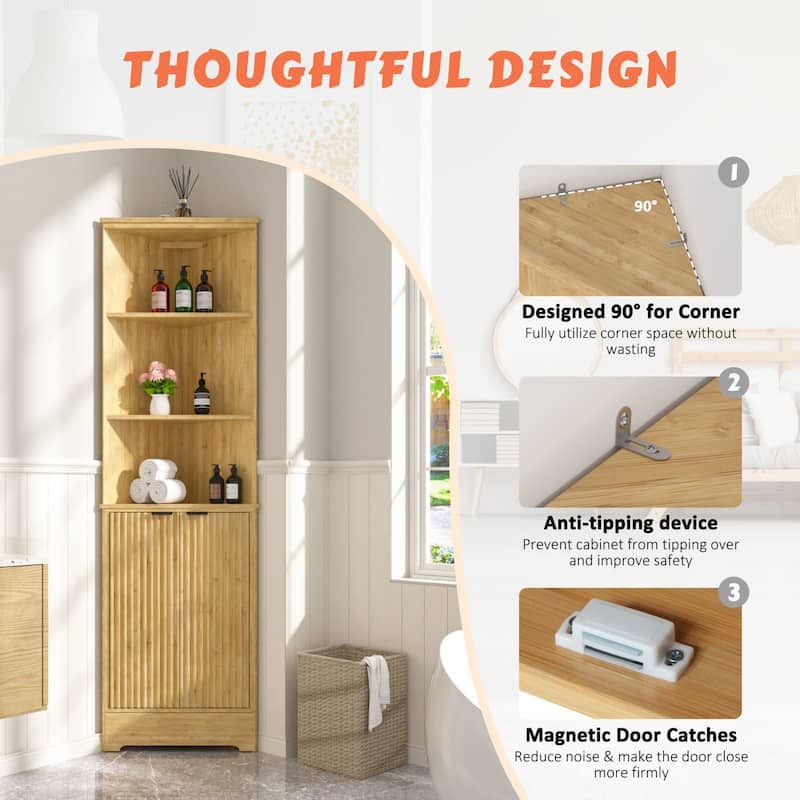 VEIKOUS Wooden Corner Cabinet for Bathroom, Kitchen, Living Room, Anti-Tipping Design