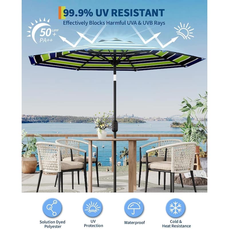 Coromose 9FT Outdoor Patio Umbrella, 8 Sturdy Ribs, for Garden, Poolside, Deck - Tricolor Stripe