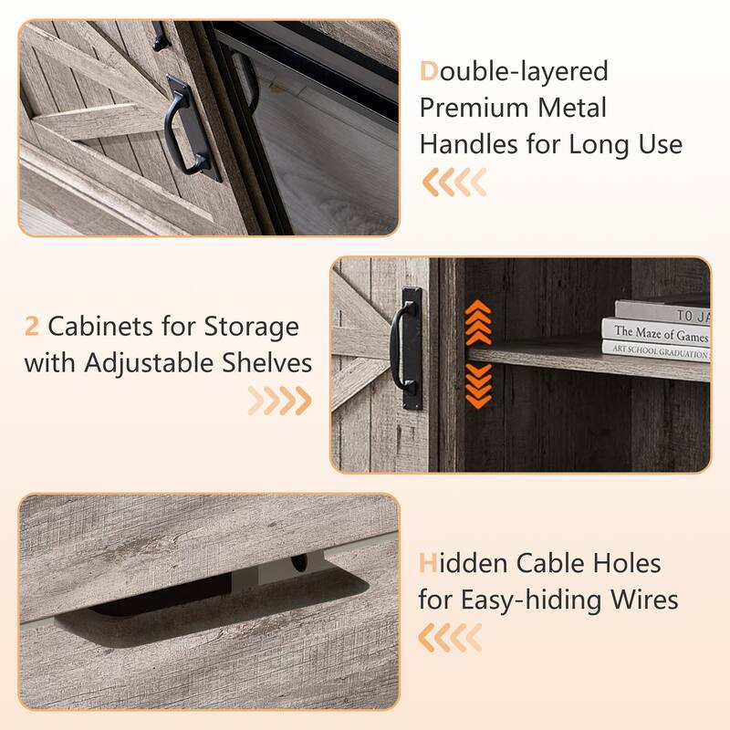 Fireplace TV Stand,Farmhouse Entertainment Center w/Sliding Barn Door