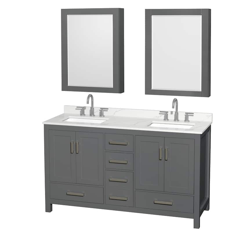 Wyndham Collection WCS141460D-QTZ-US3MED Sheffield 60" Free Standing - Dark Gray / Giotto Quartz Top / Brushed Chrome