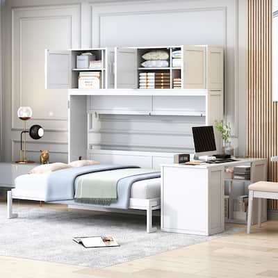 Queen Wall Bed with Convertible Desk, Overhead Storage & Dual Base Cabinets by Harper&Bright Designs
