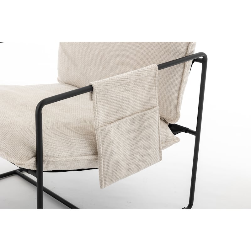 Woven Velvet Armchair (2-Pack) Metal Frame with Crushed Foam Cushions and Arm Pockets（350lb Capacity）