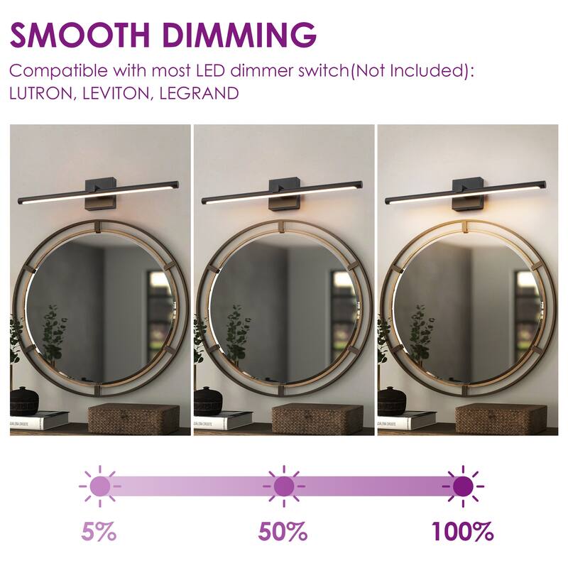 1-Light 23.6" Modern Linear Black Bathroom Vanity Light Integrated LED Color-Changing Lighting Fixtures Over Mirror