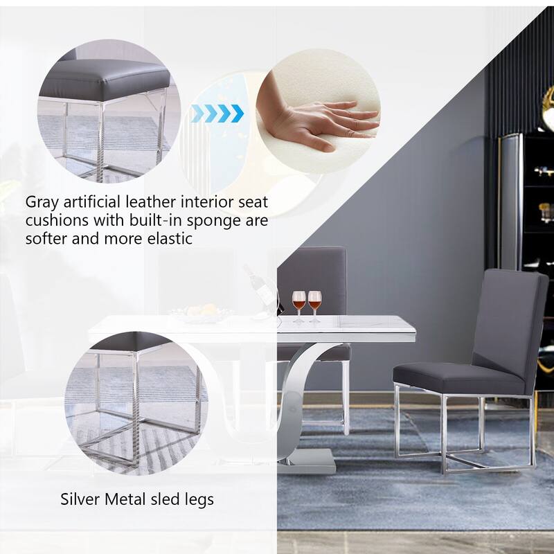 Modern Gray PU Leather Dining Chairs with Chrome Metal Legs