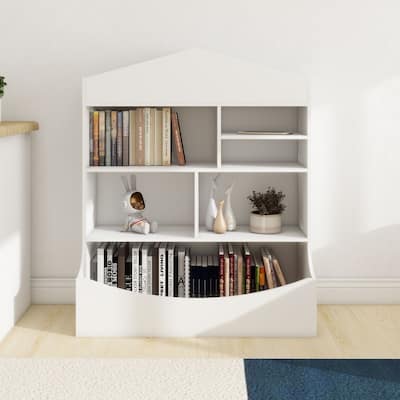 Kids Bookshelf Toy Storage Organizer Versatility Bookcase Toddlers Playhouse Cabinet Shelf For Playroom Nursery Kids Room