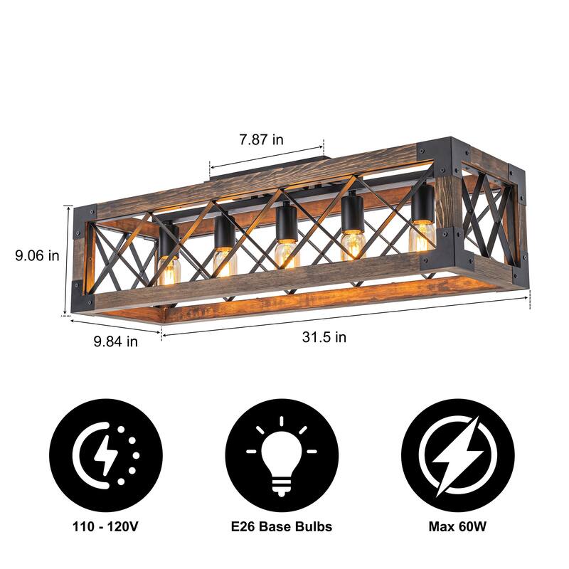 Starsky 5-Light 31.5in. Farmhouse Rectangular Lantern Flush Mount Ceiling Light