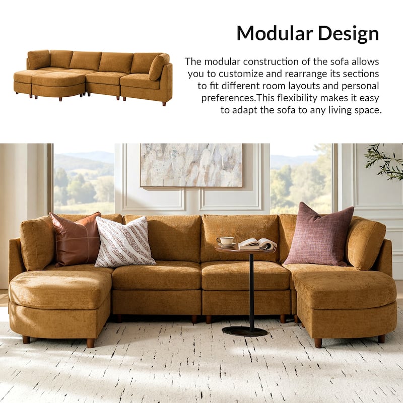 Mattia 125" Modern Under-seat Storage Sectional Sofa with Round Table and Solid Wood Legs by HULALA HOME