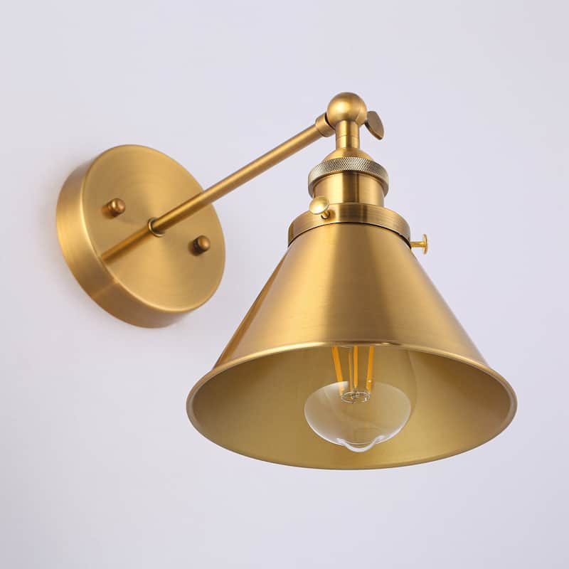1-Light Modern Industrial Gold Brass Wall Swing Arm Lamp Wall Sconce