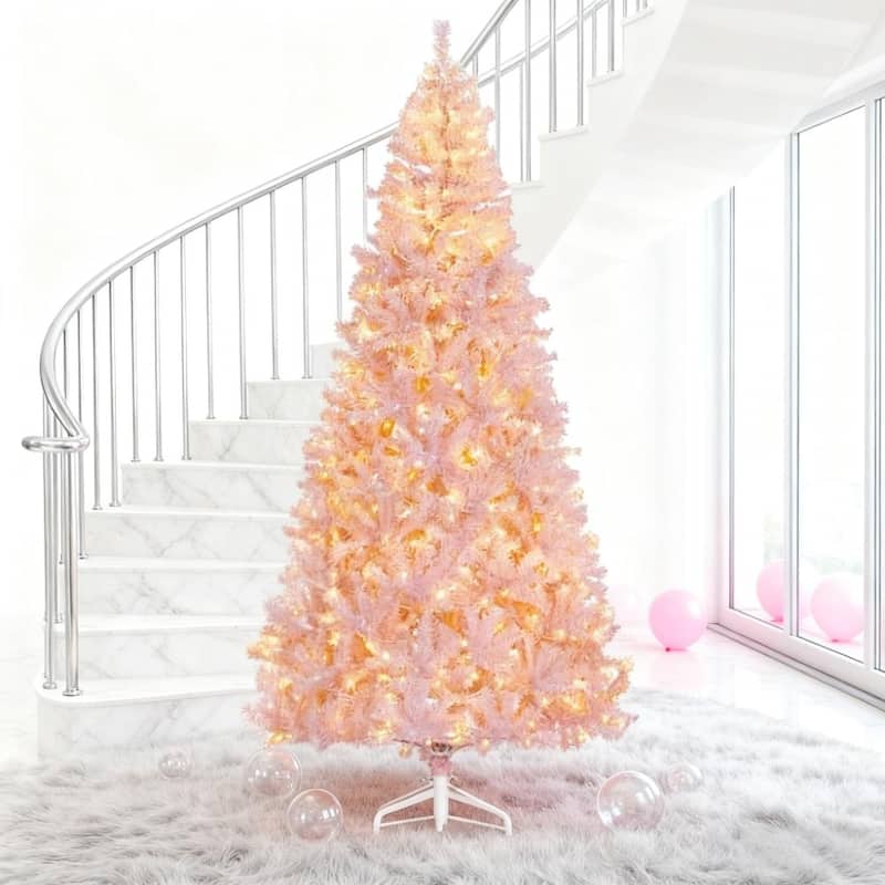 Artificial Christmas Tree with Realistic Branches,Warm White LED Lights - Pink