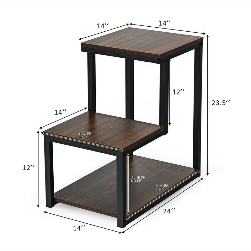 Modern Night Stand End Side Table with 3 Tier Shelf for Home Office