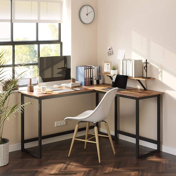 slide 2 of 8, VASAGLE ALINRU Computer Desk, L-Shaped Corner Desk with Monitor Stand, Industrial Workstation for Home Office