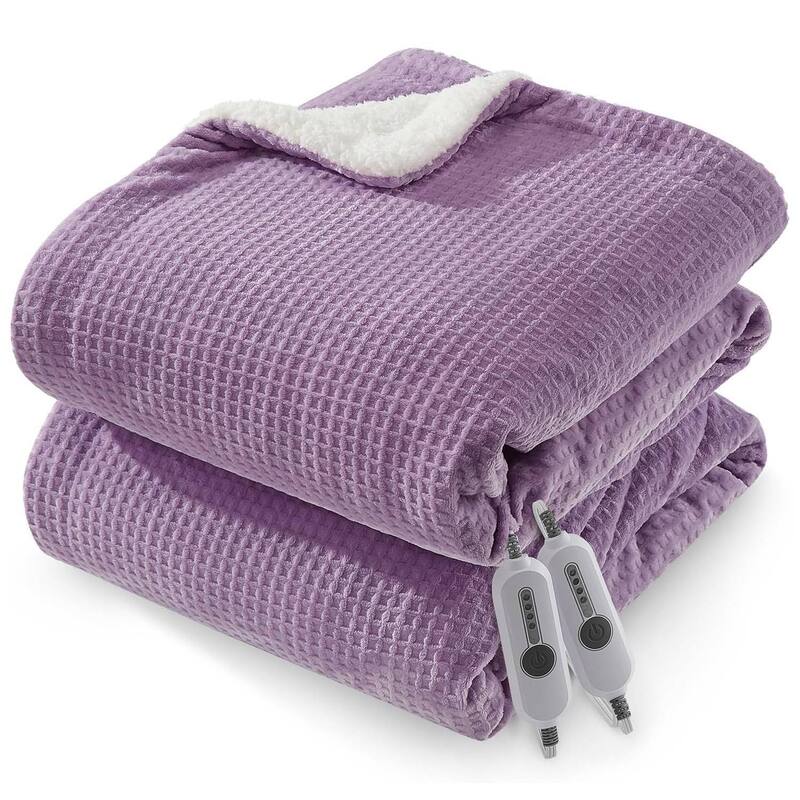 Electric Waffle Fast Heating Flannel Blanket, Purple - 90*100 inch