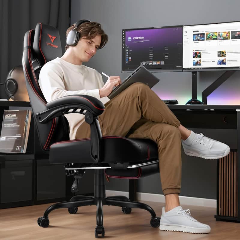 BOSSIN Big and Tall Gaming Chair 400lb with Footrest, Ergonomic Video Game Chair for Adults with Headrest and Lumbar Pillow