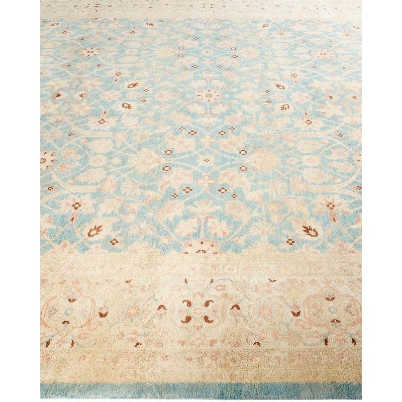 Overton Hand Knotted Wool Vintage Inspired Modern Contemporary Eclectic Light Blue Area Rug - 10' 6" X 8' 0"