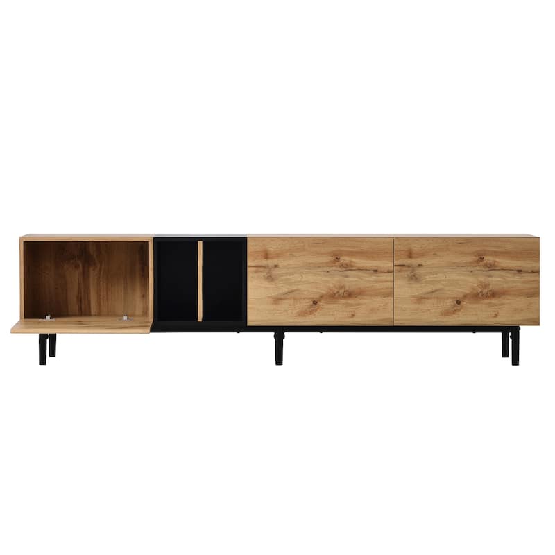 ​​Modern Minimalist TV Stand with 3 Storage Cabinets and Drop Down Doors for Living Rooms and Home Theaters​​
