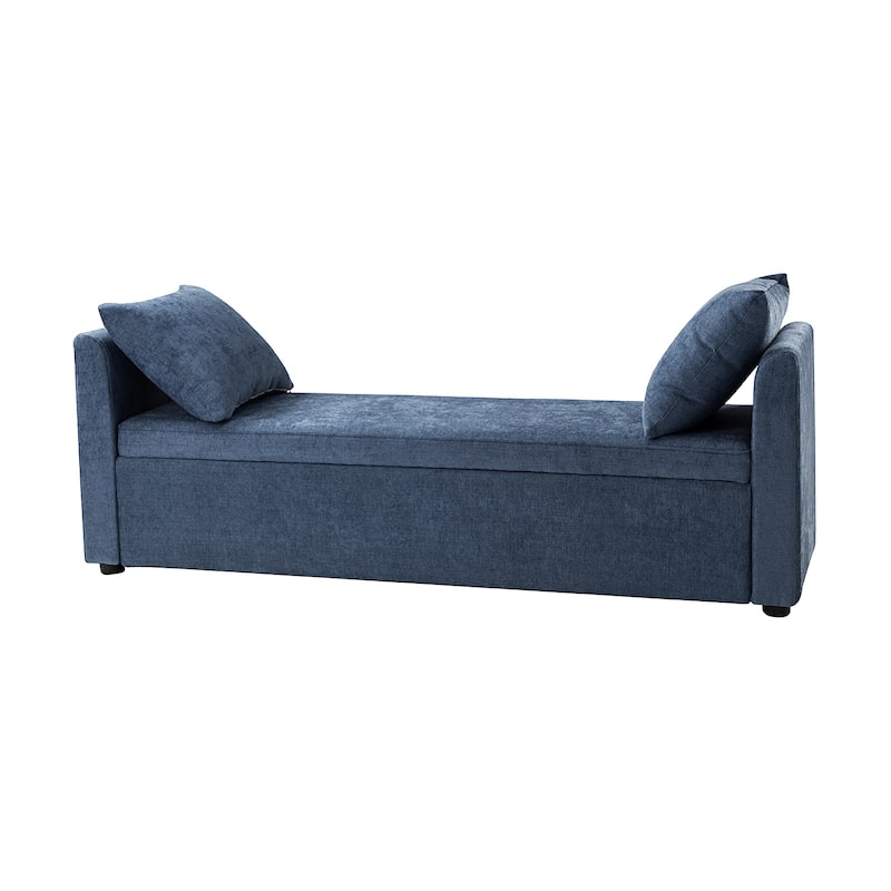 Franco Modern Upholstered Storage Bench with Two Throw Pillows and Thick Padded Cushion
