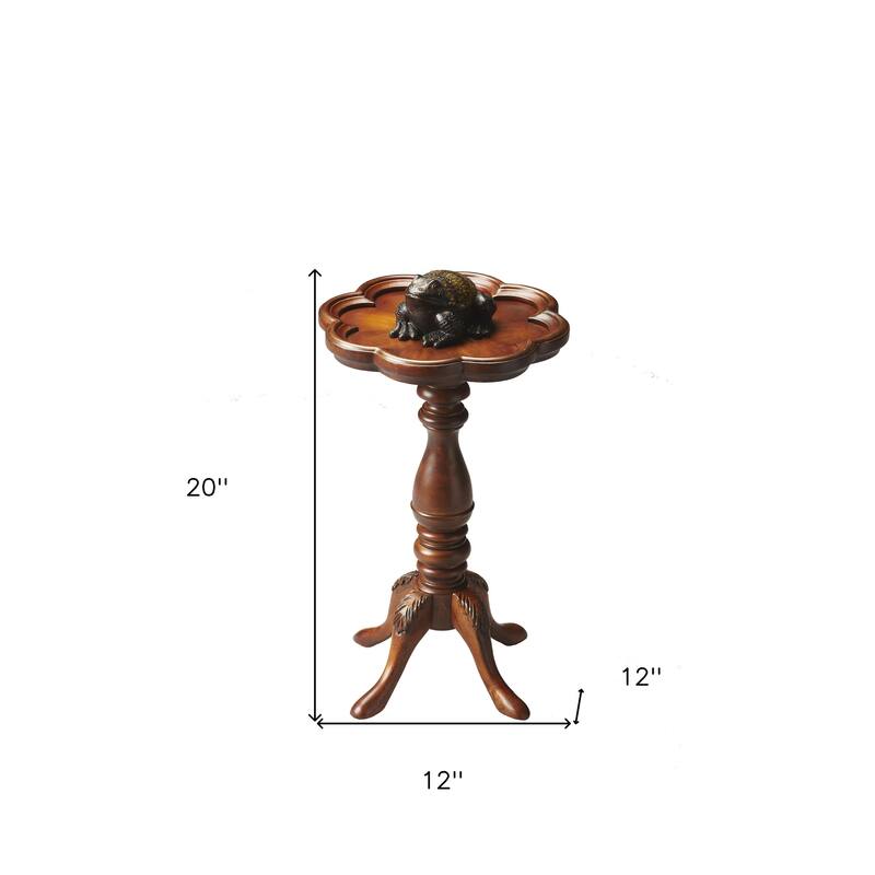 HomeRoots 20" Medium Brown And Olive Ash Wood Floral Top End Table - 12
