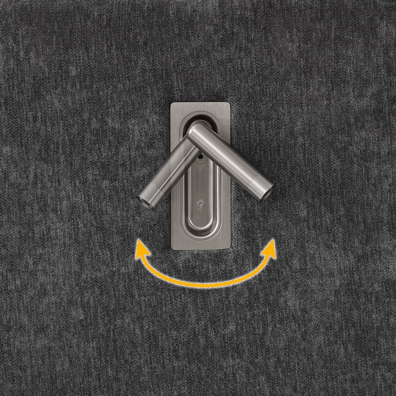 Chenille Upholstered Pleated Platform Bed Frame Wingback Headboard with Side Tables and Adjustable Lamps