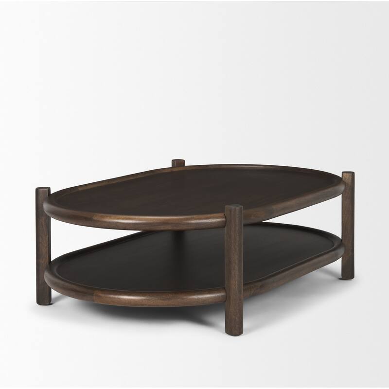 Romi Dark Brown Wood w/ Bottom Shelf Oval Coffee Table - 55.5L x 35.0W x 17.0H