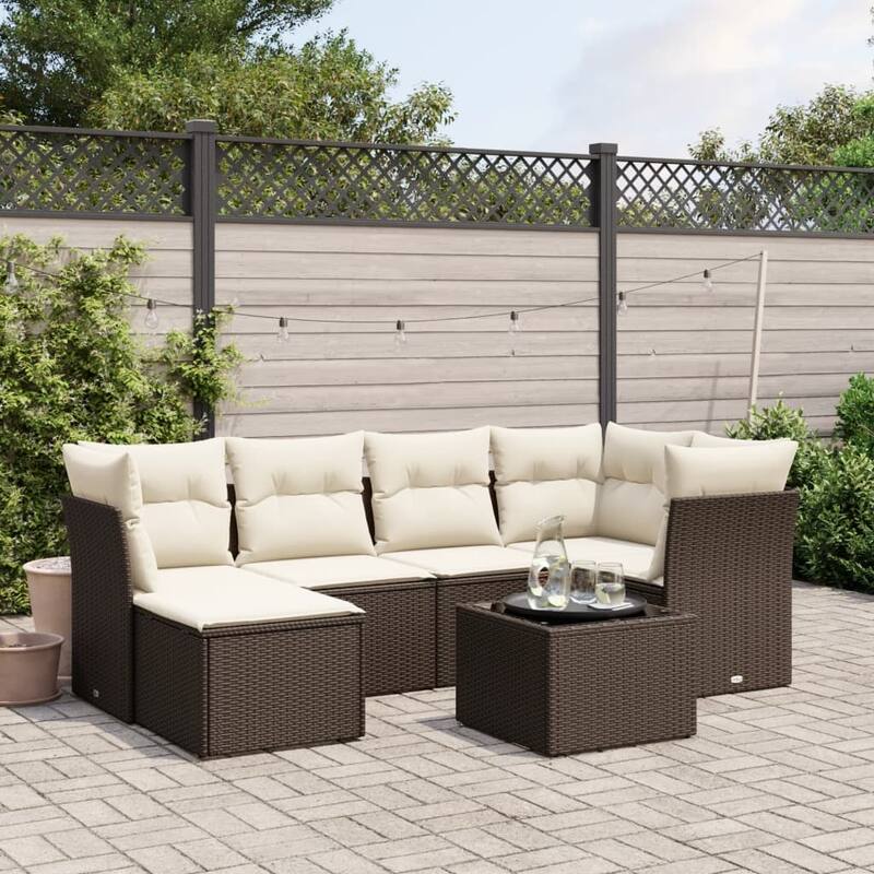 vidaXL Garden Sofa Set Beige/Black/Brown/Grey - Brown and cream without storage Large