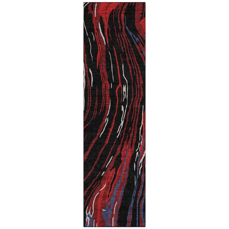 Machine Washable Indoor/ Outdoor Modern Wave Chantille Rug