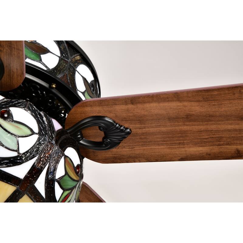 Temid 5-Blade Lighted Ceiling Fan 2-Tier Tiffany Style Glass