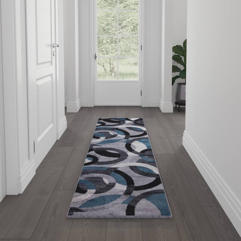 Modern Geometric Design Area Rug - 2' x 7' - Grey/Blue