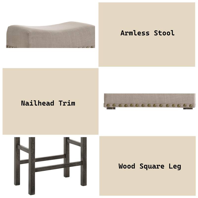 Martha II Tan Linen & Weathered Gray Finish Counter Height Stool (Set of 2)