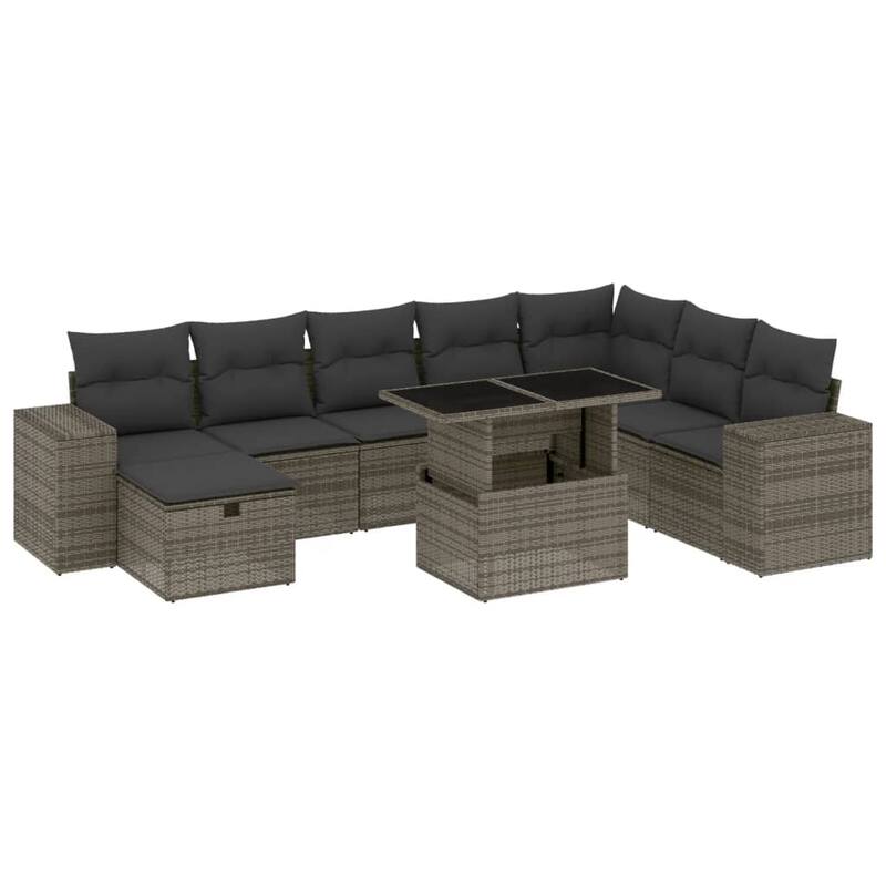 vidaXL Patio Sofa Set with Cushions Outdoor Furniture 9 Piece Poly Rattan